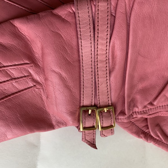 Portolano Leather Gloves Cashmere Lined 15" Long Pink Buckles Sz 7 Buttery Soft - Picture 3 of 6